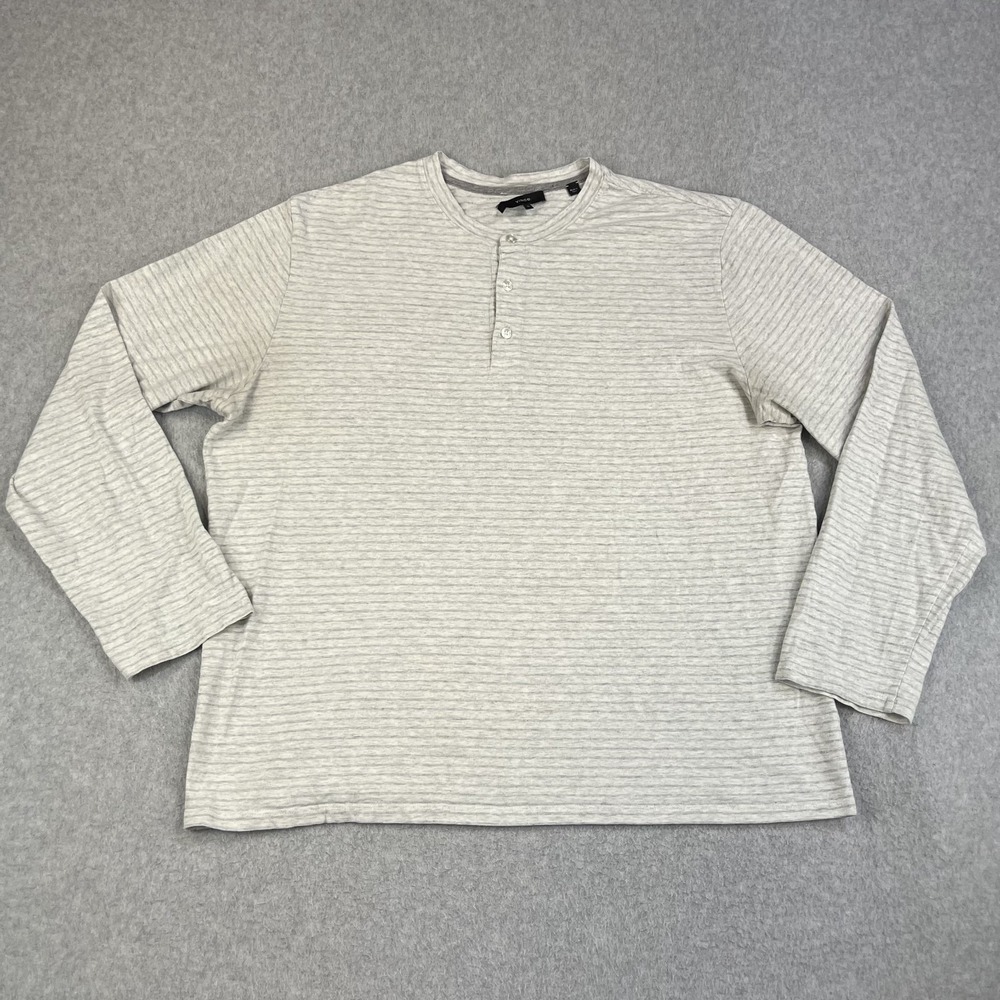 Vince Henley Shirt Mens XL Gray Striped Cotton Long Sleeve Knit Tee